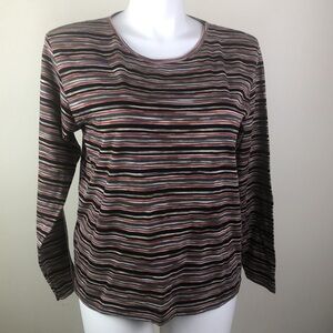 Vintage White Stag Long Sleeve Knit Top Textured Retro Stripe